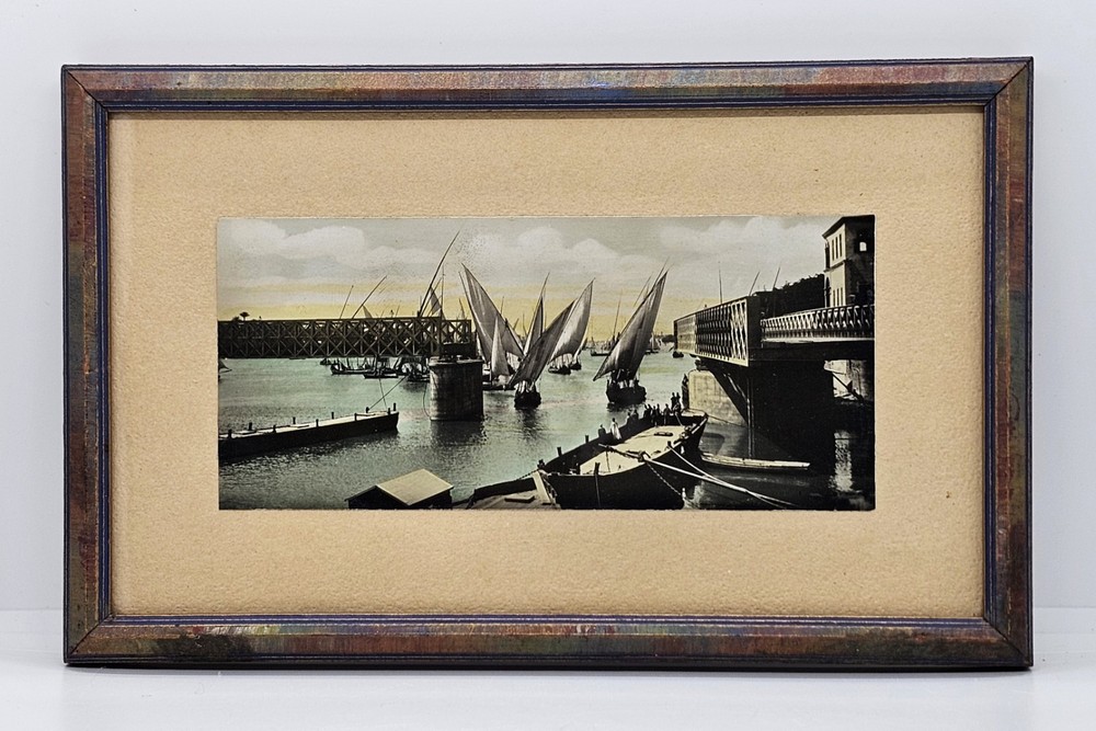 Antique Tinted SILVER GELATIN PHOTOGRAPH, Felucca Boats Kasr El-Nir CAIRO EGYPT