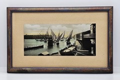 Antique Tinted SILVER GELATIN PHOTOGRAPH, Felucca Boats Kasr El-Nir CAIRO EGYPT