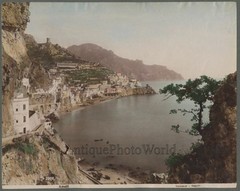 Amalfi coast city view amazing antique hand tinted albumen photo by Sommer
