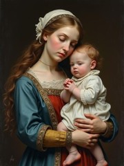 A3 Photo Mother Child Tenderness Artistic Glossy Paper Decor -093