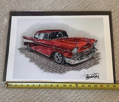 Howard Eddy Signed Print 1957 Chevrolet Bel Air Classic Car Hot Rod Art 12×18”