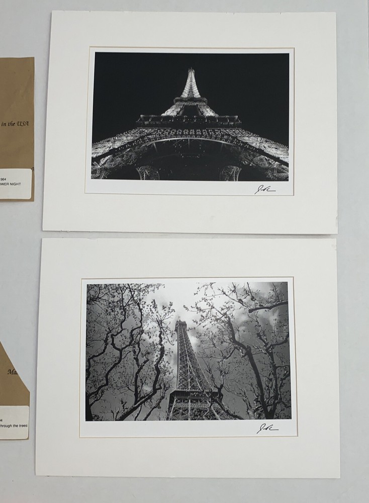 2 Jesse Kalisher Gallery Matted 8×10 Photographs Eiffel Tower Signed #1964 #1904