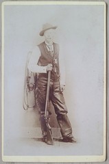 Vtg c. 1910s Photograph Man with Rifle Gun Leather Fringe Chaps Scheiss Family