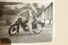 4938 Old Photo Motorcycle Moped With Rider From 1957