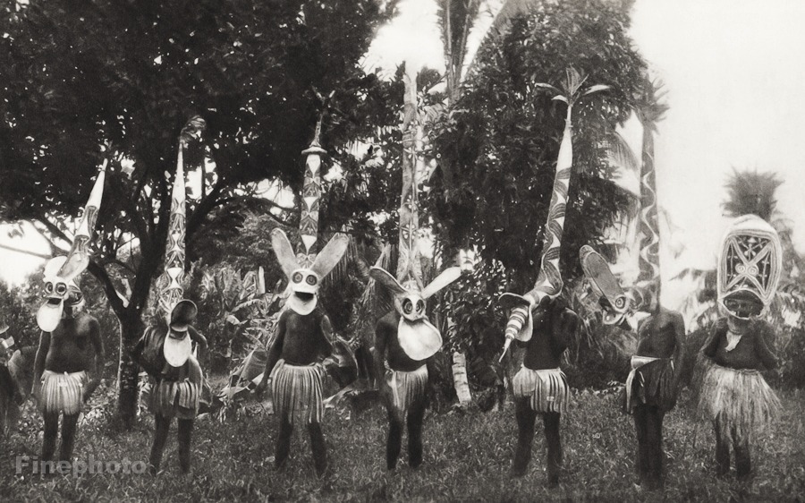 1934 Vintage Bismarck Archipelago ~ Native Tribal Dance Mask Costume Photo Art