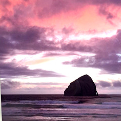 Metallic Photography Wall Art Haystack Rock Oregon Coast Sunrise Ocean Waves