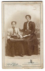 Photograph Alfons Piksa, Vienna, two young ladies in dresses, left playing zithe