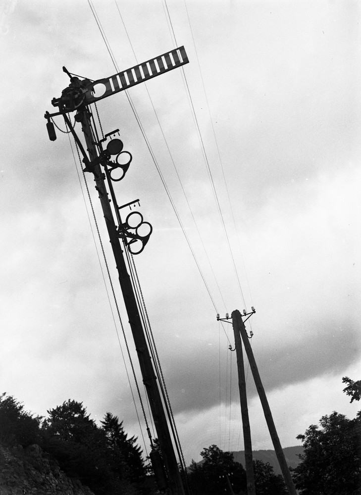 glass negative, GRÜNBACH, semaphore, trainlines, railways, by Eduard PEZDIKA,