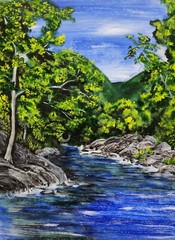 The River is Running thru the Hills Art DIGITAL DOWNLOAD Soothing Landscape