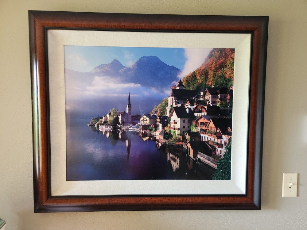 Framed Hallstatt Australia Lake Village Landscape. By John & Debora Scanlan.