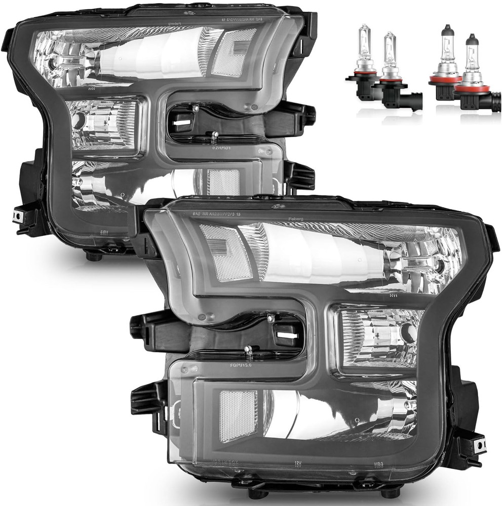 Headlights Assembly for 2015 2016 2017 Ford F150 Halogen Headlamp Replacement wi