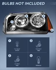 Headlight Assembly Compatible with 2006 2007 2008 2009 2010 Dodge Charger Black