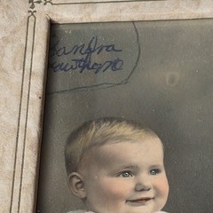Antique 1920s Hand Colored Baby Portrait Photograph Art Deco Frame 6×8