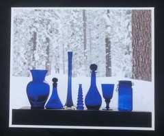 Original fine art PHOTOGRAPH Lake Tahoe CA. Cabin BLUE BOTTLES 20×24 in signed