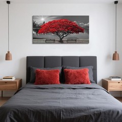 Mofutinpo Black and White Red Tree Wall Art Canvas Print Picture Large Red Tr…