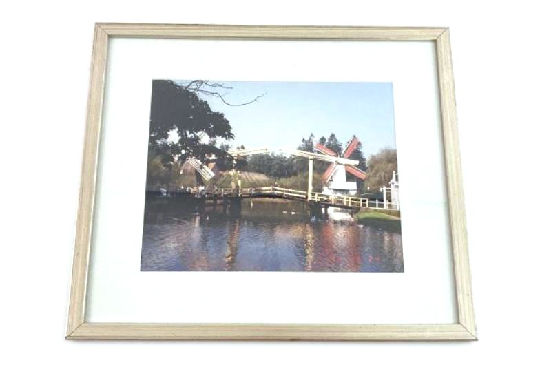 Framed Windmills & Pond Photographic Print 1998 12.5×14.5 Good Condition