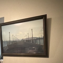 Framed Color Landscape Photograph Wall Art Pier/Boardwalk Lamp Posts Ocean