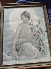 Flapper Girl Picture 1920s Colored Photo of Young Woman in Original Ornate Frame
