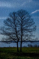 Fine Art Painted-Effect Tree Landscape – One-of-a-Kind Print – Surreal Textured