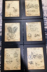 Harley Vintage Motorcycle Wall Art 6 Black Framed Patent Reproduction Drawings