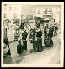 Double Exposure – Women in Traditional Fashion in Ortisei 1963 – Photo 9x9cm