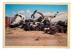 VINTAGE AIRCRAFT / AIRPLANE SALVAGE SCRAP YARD SURREAL COLOR PHOTOGRAPH