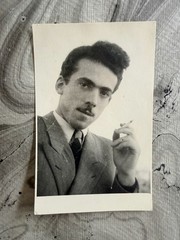 HANDSOME SWARTY SMOKING MAN Black and White Photo 3 1/8″ X 5″