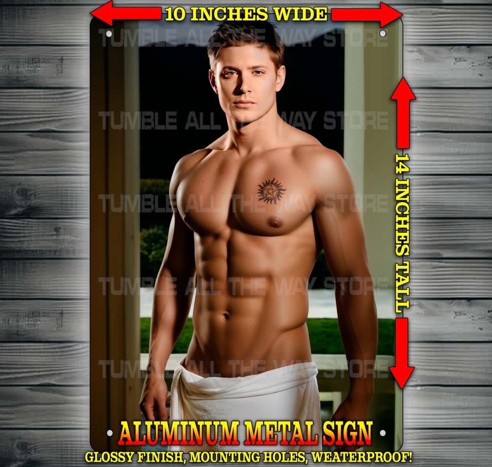 Supernatural Dean Winchester in Bath Towel Metal Sign Wall Art 10″ x 14″