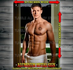 Supernatural Dean Winchester in Bath Towel Metal Sign Wall Art 10″ x 14″