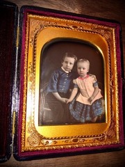 Beautiful HALF PLATE Tinted Daguerreotype of Cute Siblings Boy & Girl