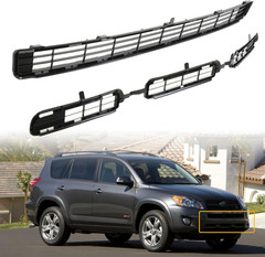 Front Upper & Lower Bumper Grille Grill Fit for 2009 2010 2011 2012 Toyota RAV4