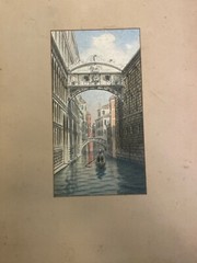 Original antique painting of the “bridge of sighs” in Venice By Umberto Ongania