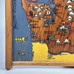 VTG Hand-Painted 1950’s Washington State Map Wood Wall Art / Serving Tray