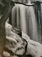 ICY WATERFALL LARGE ORIGINAL SIGNED ART PHOTO B&W STETTNER VTG MATTE NJ CAMERA