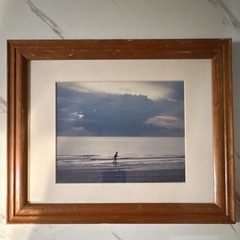 Sunset Beach Photography Child at Dusk Ocean Landscape Framed Matted Wall Art