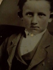 Antique 1870s Tin Type Photo Young Boy Child Big Ears Unique Stare Creepy Victo