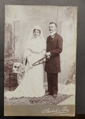 Photo CDV KAB portrait wedding Kassan Hungary dress cabinet man bride picture old