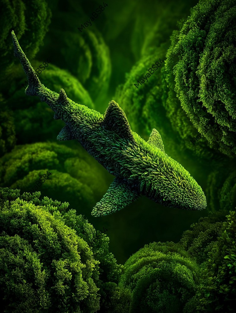 5 Green Shark – Digital Image Picture Phone Background AI Art, 5 images