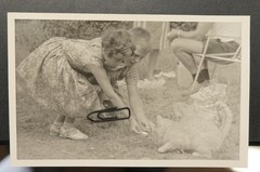 Photo Postcard Portrait Children Feeding Cat Pet Boy Girl Model Picture
