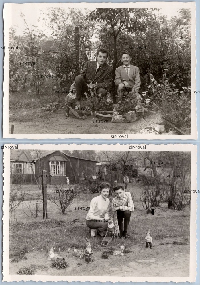 2 x People and Garden Gnomes – 1960s – Photo 10x7cm