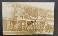 Photo portrait steamboat ride port of Hamburg advertising people hat model men picture