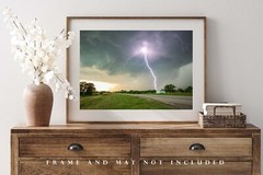 Storm Photography Print – Picture of Lightning Bolt on Stormy Day in Kansas