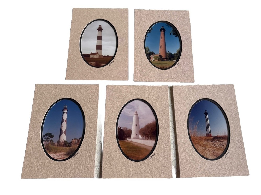 North Carolina Lighthouse Photos Signed Gamow Set Of 5 Hatteras Ocracoke 5” X 7”