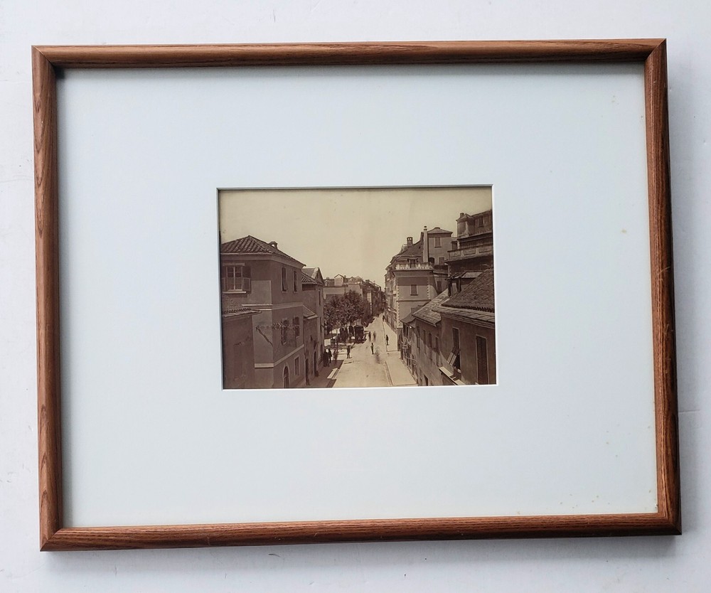 Rare 19th-Century Albumen Photograph of Street in Gibraltar – Framed