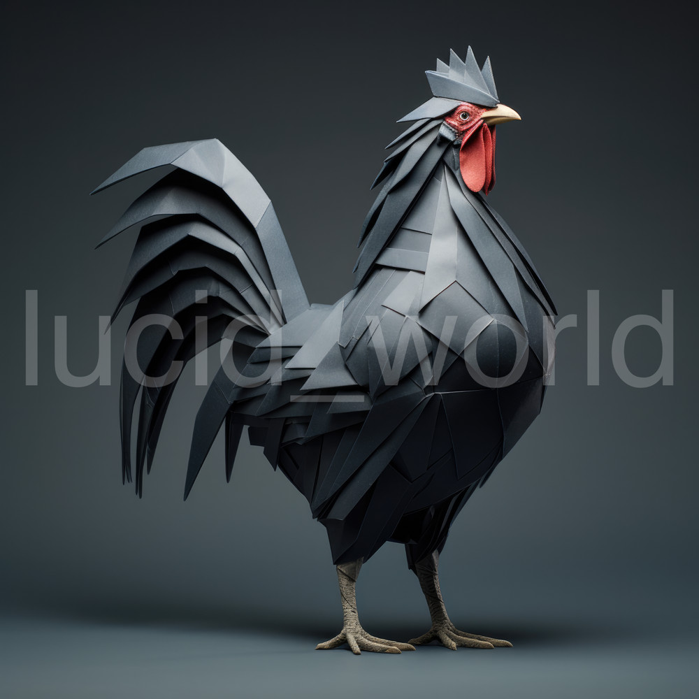 Black Origami Rooster Digital Art Printable File Modern Farmhouse Wall Decor PNG