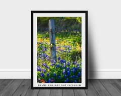 Fence Post Bluebonnets Texas Vertical Photography Print