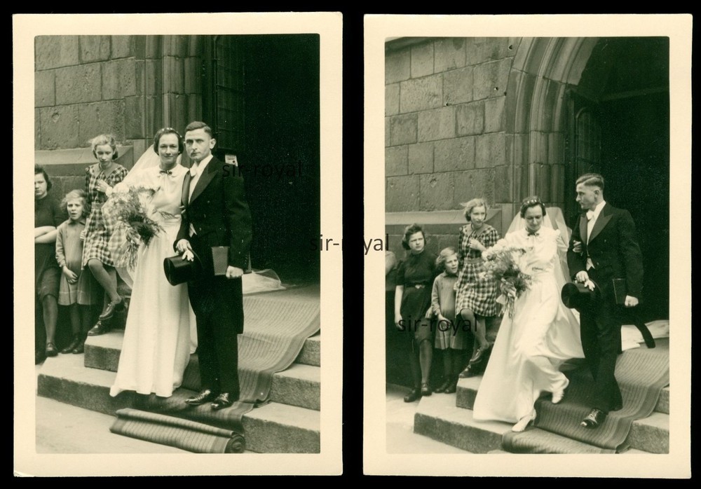 2x Heilbronn 1941 – Wedding Couple in Front of St. Nicholas Church – 1940s – Photo 7x10cm