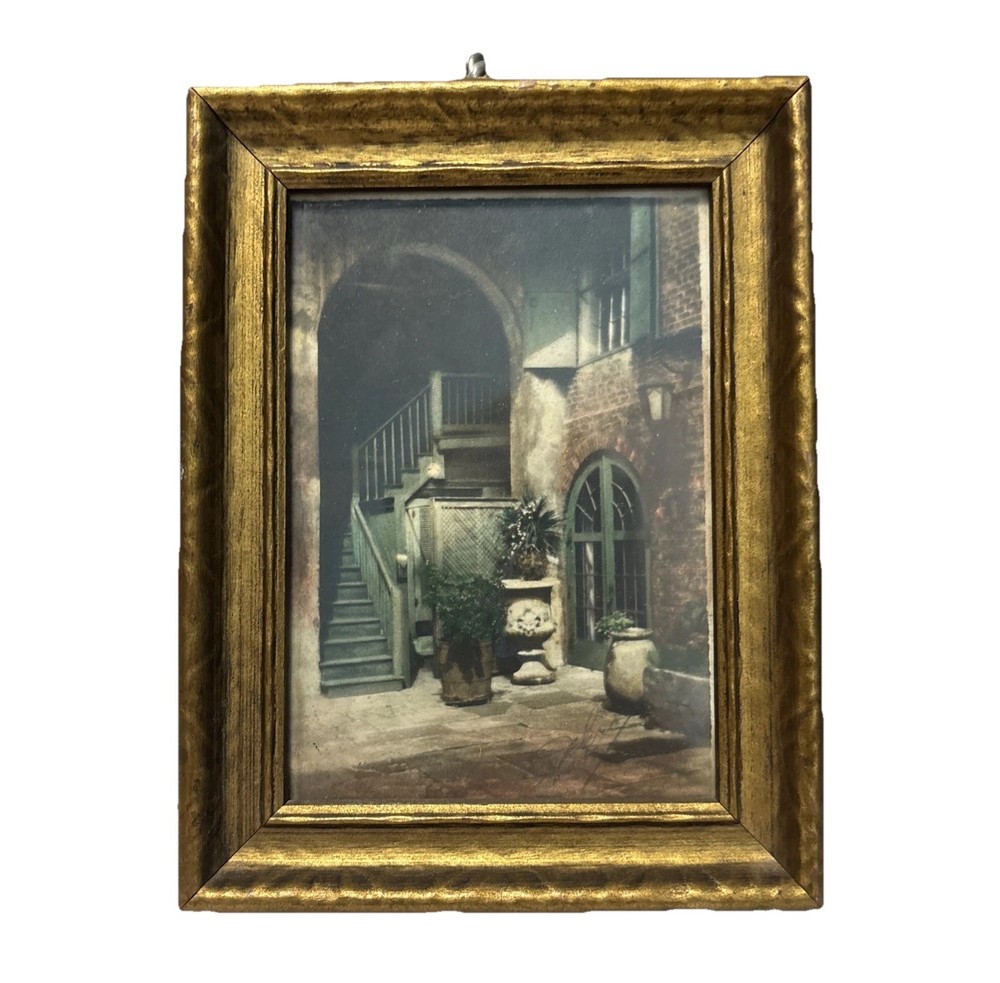 Old Brulatour Courtyard Tinted Photograph Delacroix Signed original frame 1930’s