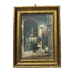 Old Brulatour Courtyard Tinted Photograph Delacroix Signed original frame 1930’s