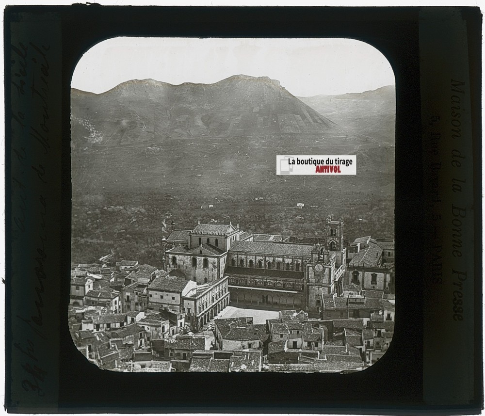 Monreale, Sicily, Italy, Photo Glass Plate, Black & White, Positive 8.5×10 Cm